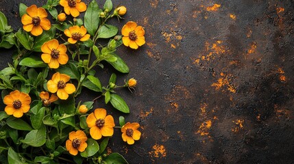 Orange flowers rustic background design element.