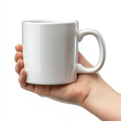 Obraz premium White Mug in Hand: Simple, Clean, and Perfect for Your Design Mockup