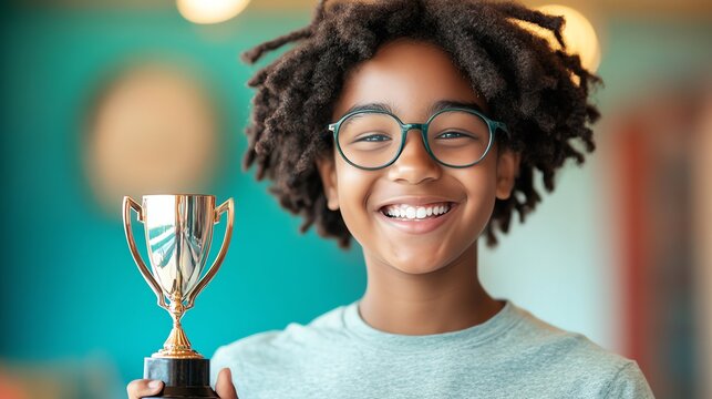 Happy Kid Holding a Trophy Illustration
