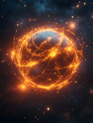 Obraz premium A 3D abstract sphere of glowing lines floating in space. 