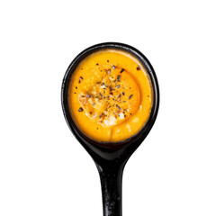 Creamy Pumpkin Soup in Black Spoon 