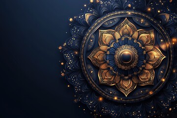 Fototapeta premium Luxurious Dark Blue and Gold Mandala Design