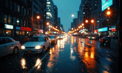 Rainy city street at night