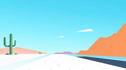 Fototapeta premium Vibrant Digital Illustration: Desert Highway Stretching Infinitely Under a Vivid Sky. AI Generated