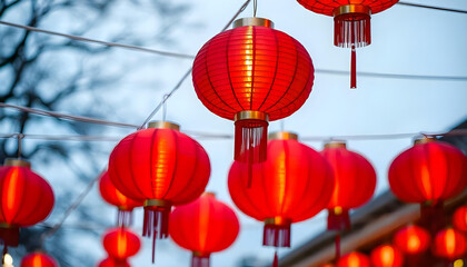 red lanterns in the chinese temple background