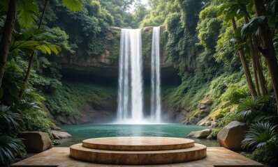Serene waterfall in lush green surroundings