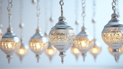 Obraz premium Elegant silver lanterns hanging, illuminated.