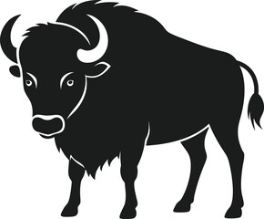 Bison icon silhouette, Buffalo silhouette isolated on white background, Bison  one line art , Vector illustration