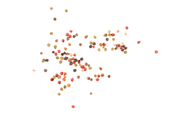 Pile of Black, Green, White, and Pink pepper seeds, aromatic peppercorn spice, dried cooking spicy ingredients, graphic element isolated on a transparent background
