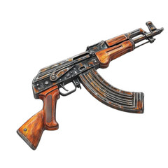 Submachine gun isolated on transparent background. Vector illustration in cartoon style.