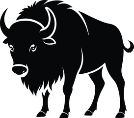 Bison icon silhouette, Buffalo silhouette isolated on white background, Bison  one line art , Vector illustration