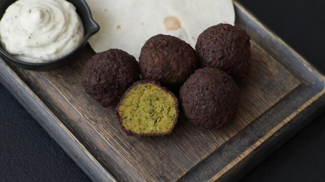 Fried chickpea falafel balls with salt, spices and herbs. Vegetarian and vegan dish