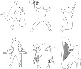 vector sketch illustration silhouette design of a musical performer playing a musical instrument for a concert performance.eps