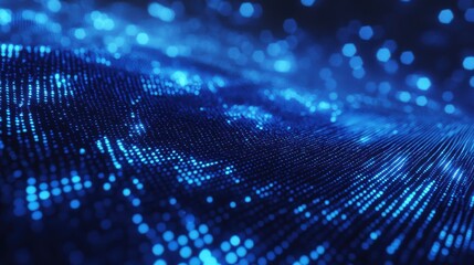 Blue digital binary data on computer screen background