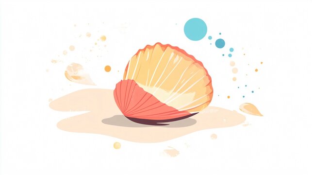 Seashell on the beach. Minimalist vector illustration with soft pastel colors and abstract shapes. Perfect for summer, travel and nature themes.