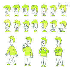 若い男性　顔　全身　パターン　線画