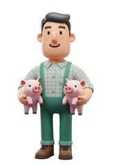 Adorable 3D Farmer Character Holding Baby Pigs