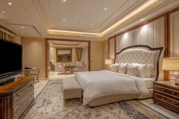 Beautiful luxury bedroom suite in hotel with tv