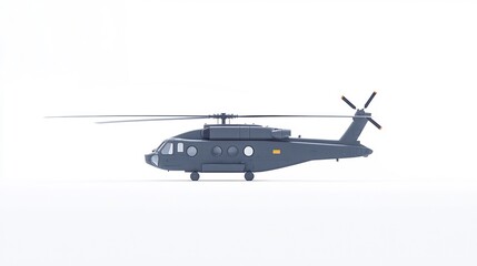 Sleek Military Helicopter 3D Render: Detailed Side View Against Clean Background. AI Generated