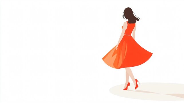 Elegant woman in red dress. Fashion illustration. Minimalist style. Stylish female silhouette. Trendy clothing. Modern design.