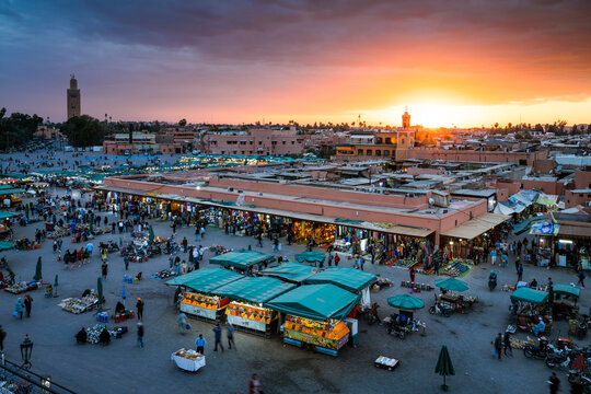Jemaa el Fnaa square at sunset, Marrakesh