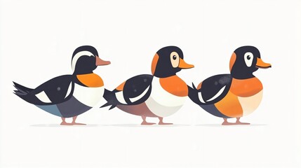 Fototapeta premium Trio of Ducks: Whimsical Waterfowl Illustration