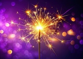 Naklejka premium Burning Bengal Fire Sparkler on Purple Background - Festive Party Celebration