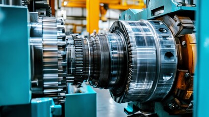 Fototapeta premium Close-Up of Industrial Gears and Cogs in Machinery, High-Precision Engineering and Mechanical Technology in Manufacturing