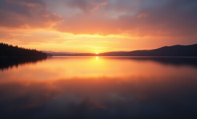 Serene sunset over tranquil lake