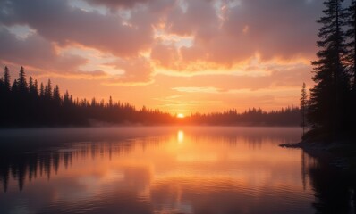 Serene sunset over a tranquil lake