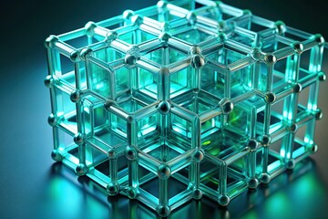 Obraz premium Crystalline Hexagon Lattice in Gelatinous Cube - Abstract 3D Blue-Green Glow