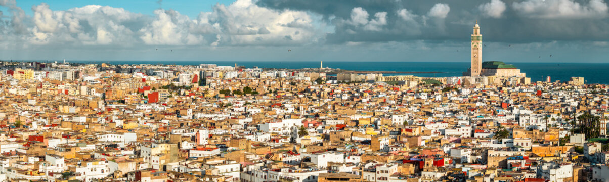 Panoramic of the old city and ocean, aerial view, Casablanca, Morocco
