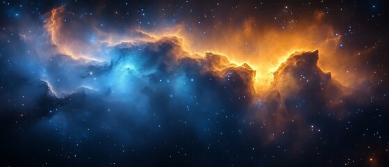 Fototapeta premium Cosmic Nebula Blue and Orange Gaseous Clouds.