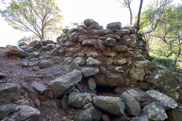 Remains of Nuraghe Orgodùri on Golgo Plateau. National Park of the Gulf of Orosei and Gennargentu. Ogliastra, Sardinia, Italy