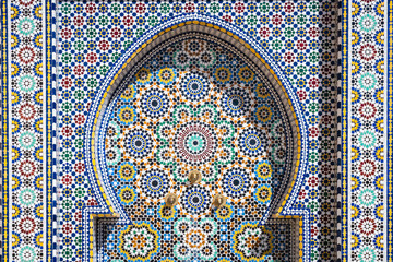 Ornate tiled mosaic fountain, Meknes, Morocco