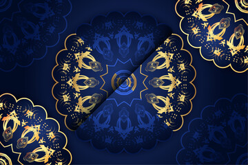 Intricate Sunburst Mandala: Blue and Gold Layers in Symmetry
