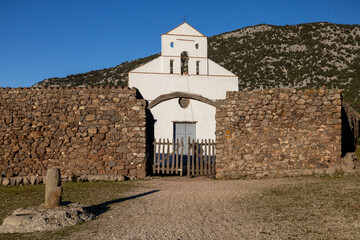 Church of San Pietro a Golgo on Supramonte in National Park of the Gulf of Orosei and Gennargentu. Ogliastra, Sardinia, Italy.
