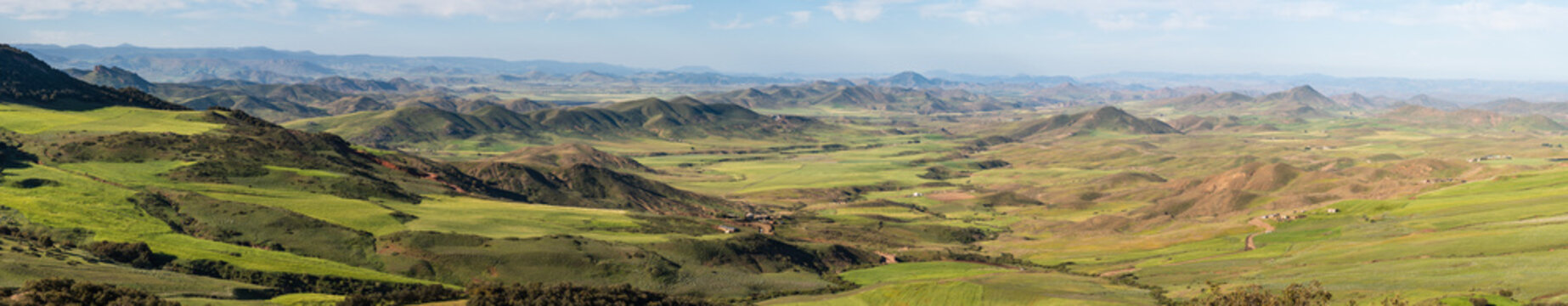 High resolution landscape panorama of green valley, Morocco