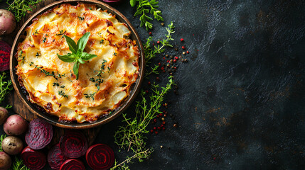 Creamy Potato Gratin with Roasted Beets and Herbs