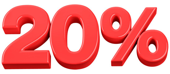 20 Percent Off Sale Number Red 3D illustration