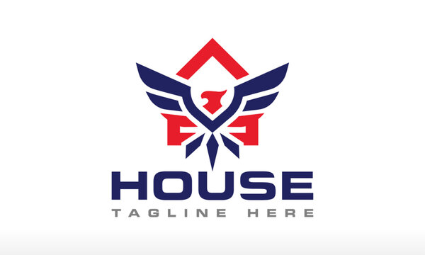 Eagle House Logo Phoenix House Logo Real Estate Logo Design Patriotic House Logo Design Vector Icon Symbol Silhouette Illustration brand identity marketing agency property business company