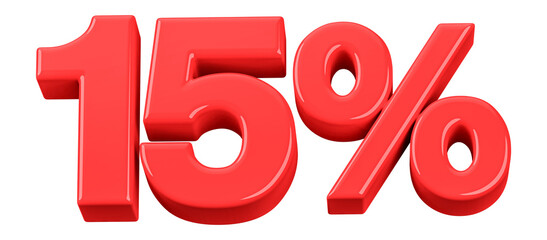 15 Percent Off Sale Number Red 3D illustration