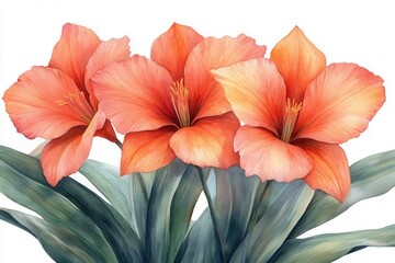 Obraz premium A vibrant illustration of orange flowers with green leaves, showcasing natural beauty.