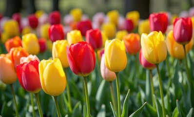 Vibrant tulips in spring colors