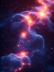 Abstract nebula with glowing particles.