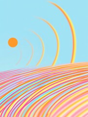 Vibrant Digital Painting: Joyful Abstract Landscape with Arcing Sunbeams. AI Generated