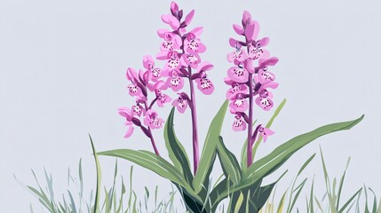 Fototapeta premium Pink Orchids in Bloom: A Botanical Illustration