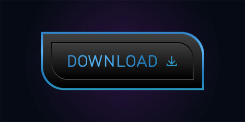 Blue and black modern CTA button, "Download" text, arrow icon, 3D effect, web UI element for landing pages, mobile apps or banners.