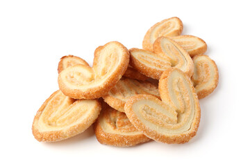 Tasty french palmier cookies isolated on white