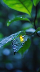 Glowing Firefly on Leaf in Enchanted Forest Scene